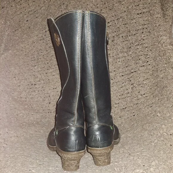EL NATURALISTA-Black Leather-Side Zip-Calf High-Sz 38-HTF-Excellent - Picture 6 of 7